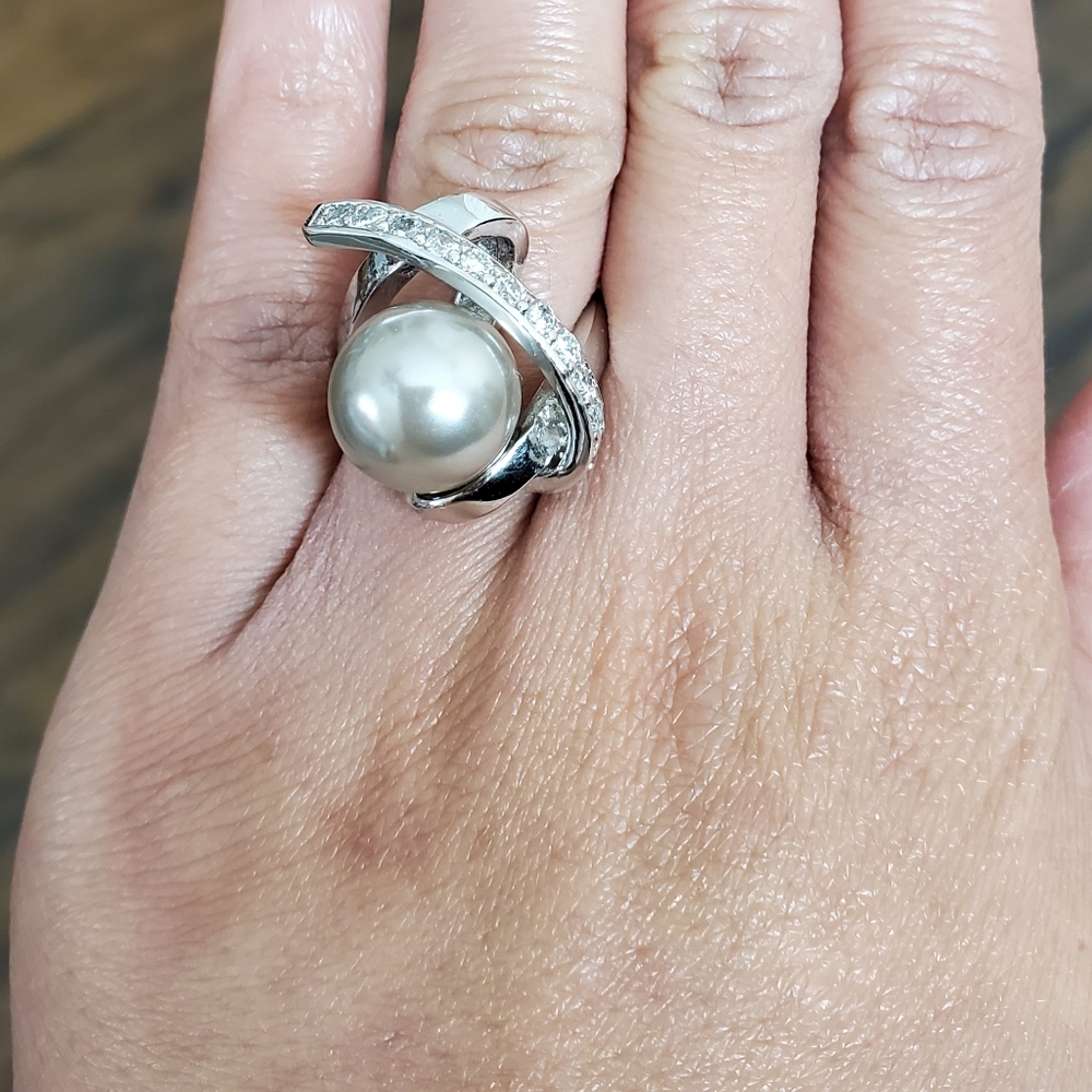 2.4ct CZ Dark Grey Pearl Cocktail Ring